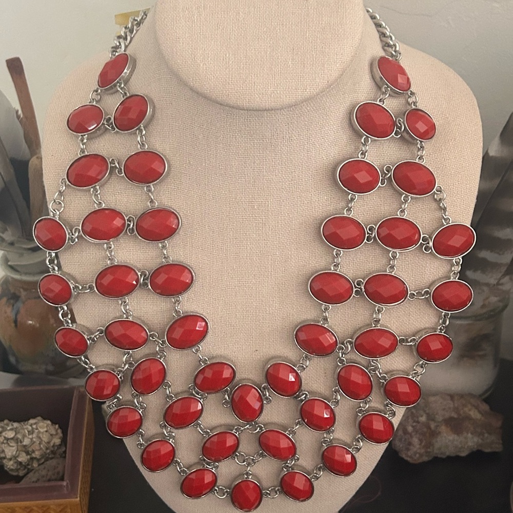 Spring Street Vibrant Cherry Red Multi-Layer Necklace NWT